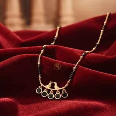 Romantic  Love Birds Gold-Toned Mangalsutra with Black Droplets
