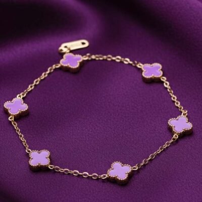 Gold-Tone Clover Station Bracelet with Purple Enamel