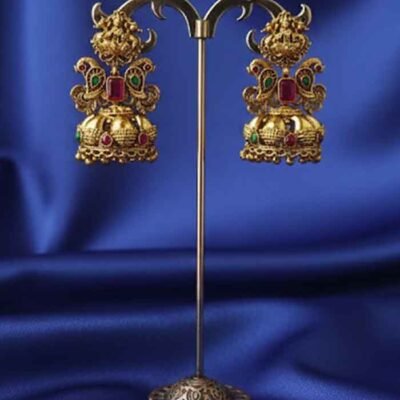 Grand Antique Lakshmi and Peacock Jhumka Earrings