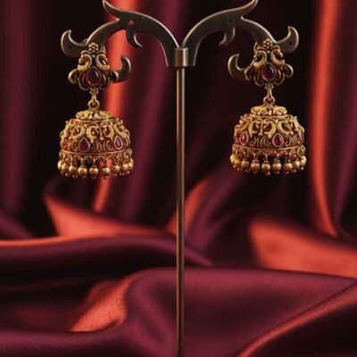 Traditional Antique Ruby Studded Peacock Jhumkas