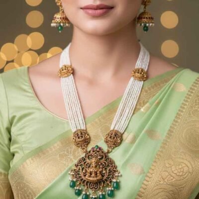 Antique Temple Lakshmi Pendant with Multi-Strand Pearl Necklace Set