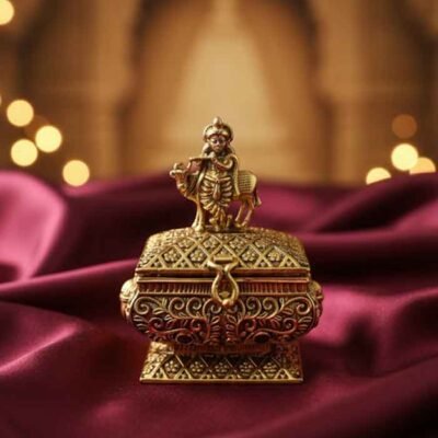 Antique Brass Krishna Flute Sindoor Box