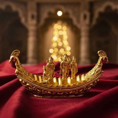 Antique Gold-Tone Ram Darbar Deity Boat/Vessel