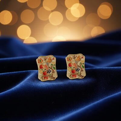Ornate Miniature Garden Enamel Stud Earrings